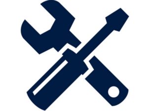 Icon of a wrench and screwdriver crossed together representing tools or repair services