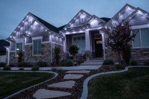 Roof is outlined in lights, showing the brilliance of Jellyfish Lighting